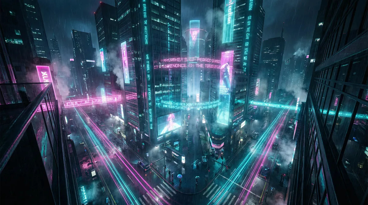 偷拍在线 竖屏短剧平台首页背景 - 赛博朋克都市夜景